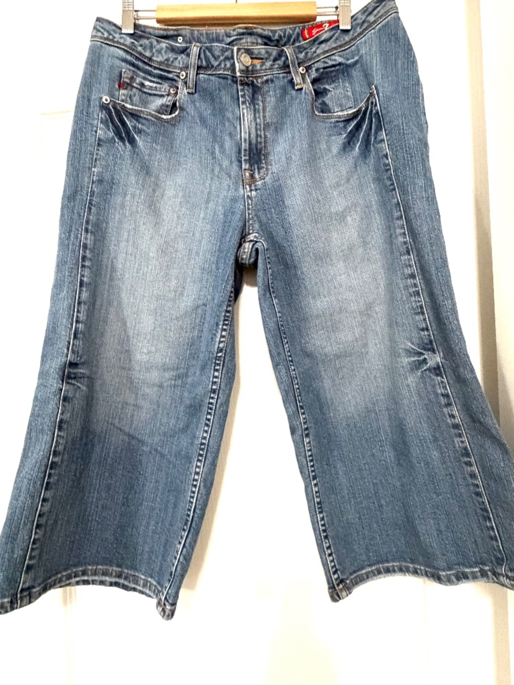 Seven7 Premium Denim Embroidered Wide Leg Cropped Jeans Size 16 Y2K Culottes